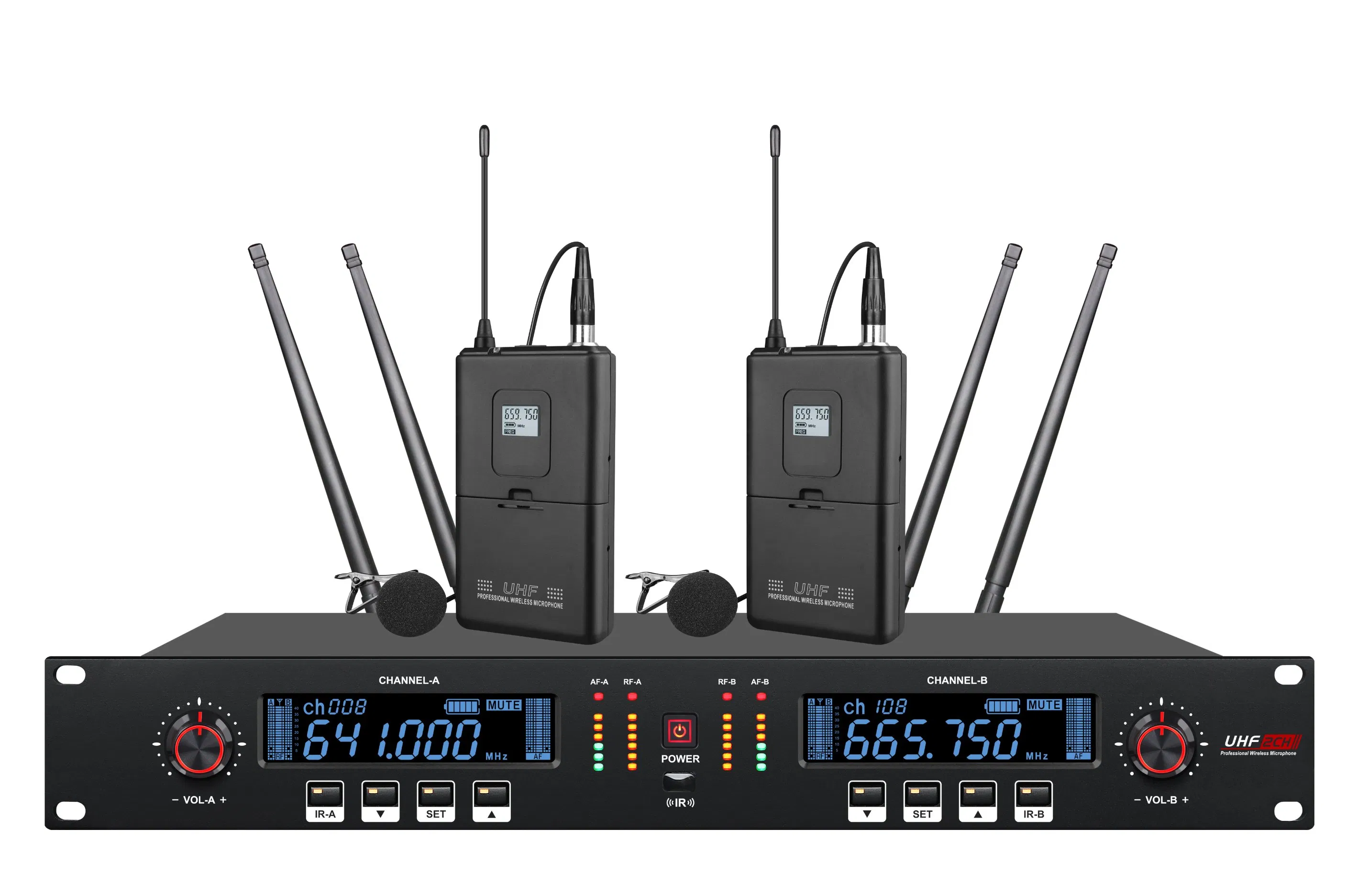 2-Channel Long Range UHF Wireless Microphone for Large Space