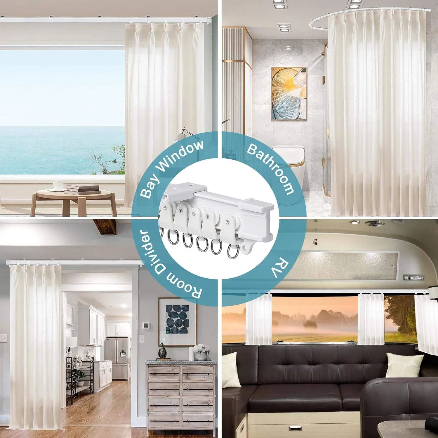 Full Set Curtain Rails with Rings, Easy Install Wall Bracket Curtain Rail, Top Quality Bracket Track