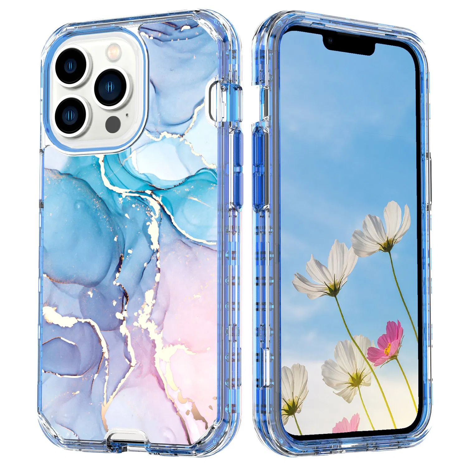 Electroplated Marble Phone Case Cover for iPhone 16 15 PRO Max 3in1 Shockproof Protection Marble Phone Cover Design