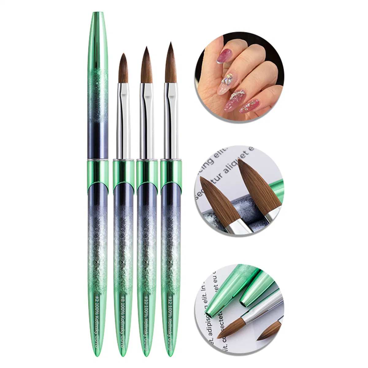 Hot Sell Design Multi Style 100 % Kolinsky Acrylic Nail Brush Metal Handle Nails Art Brush Acrylic Brush for Nails