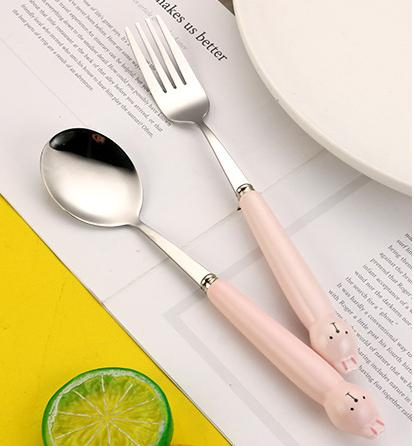 Cartoon Handle Lovely Stainless Steel Children Spoon and Fork