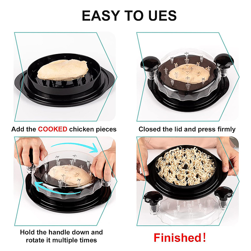 Kitchen Non-Slip Meat Chicken Meat Breast Shredder Tool Twist with Clear Lid