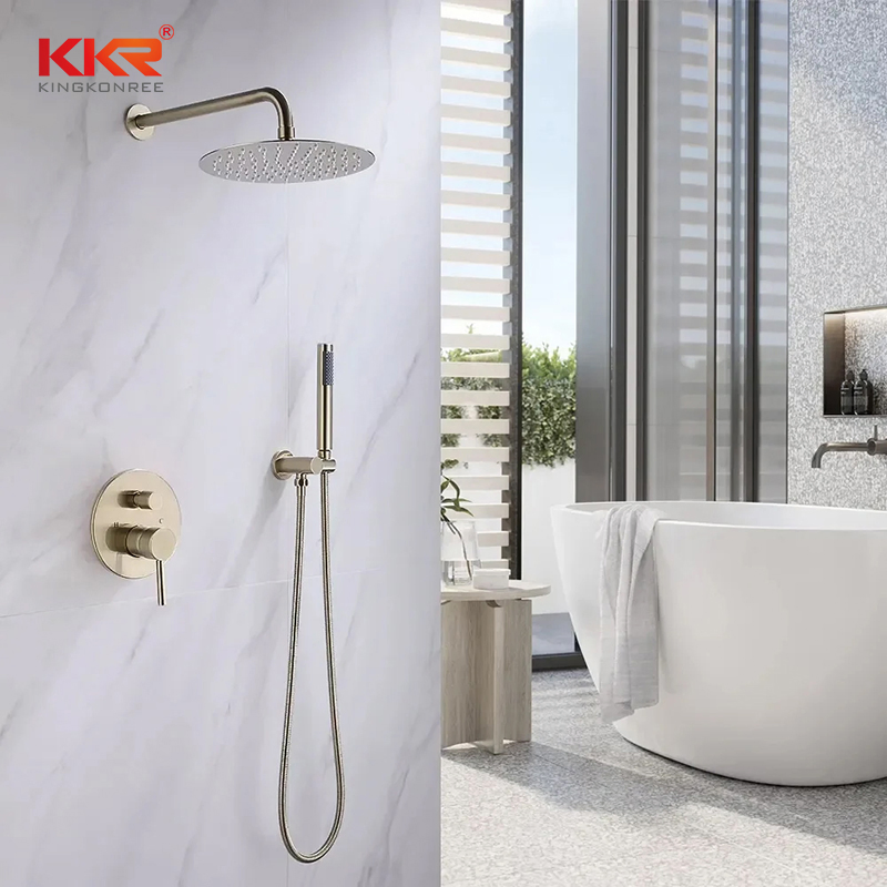 Bathroom Showering Kit Metal 8 Inch Rainfall Shower Head Faucet Ceiling Mount 12 Inch Fixed and Handheld Shower Set