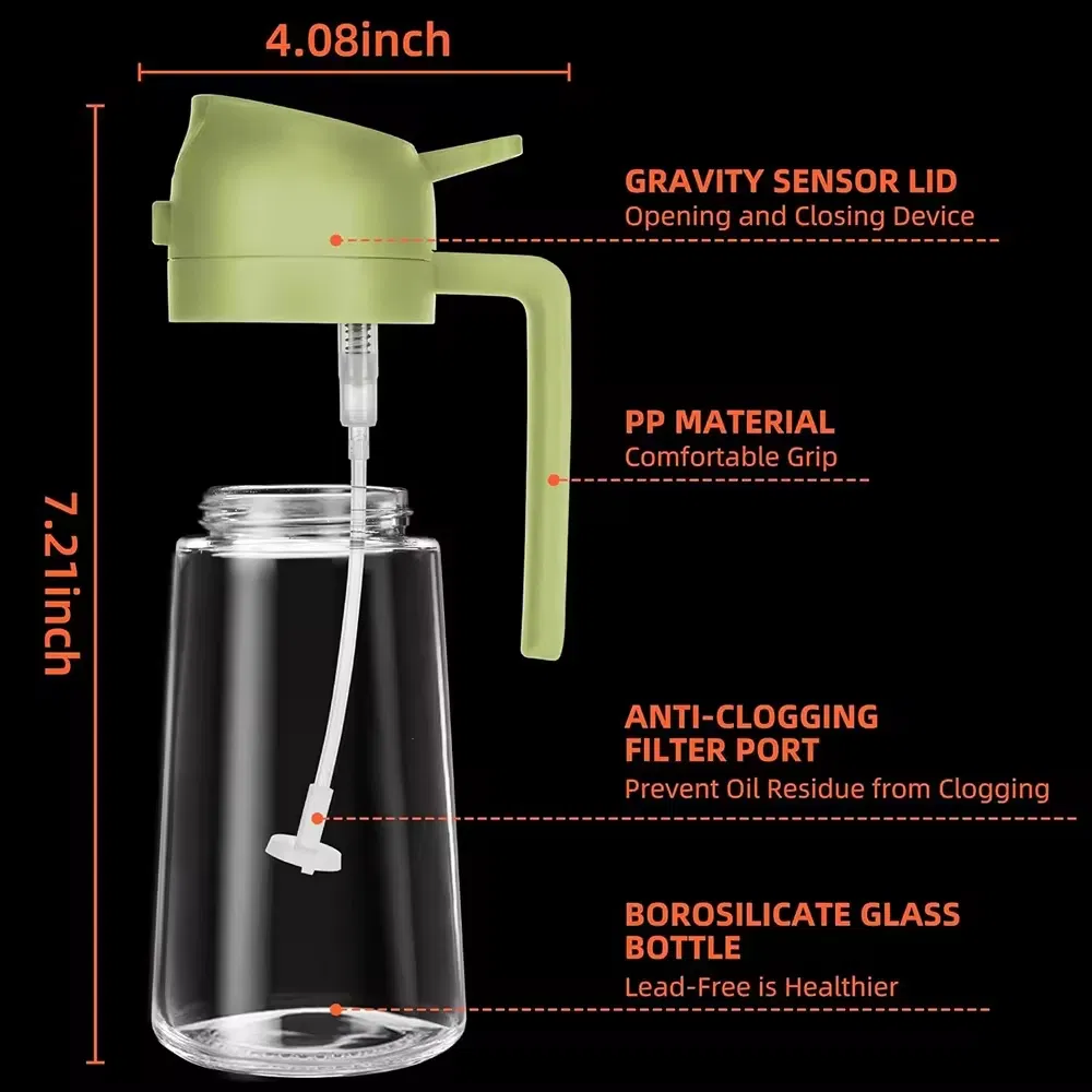 2024 New Design 470ml Mist 2 in 1 Olive Oil Dispenser Bottle Premium Glass Oil Spray Bottle Oil Sprayer for Cooking