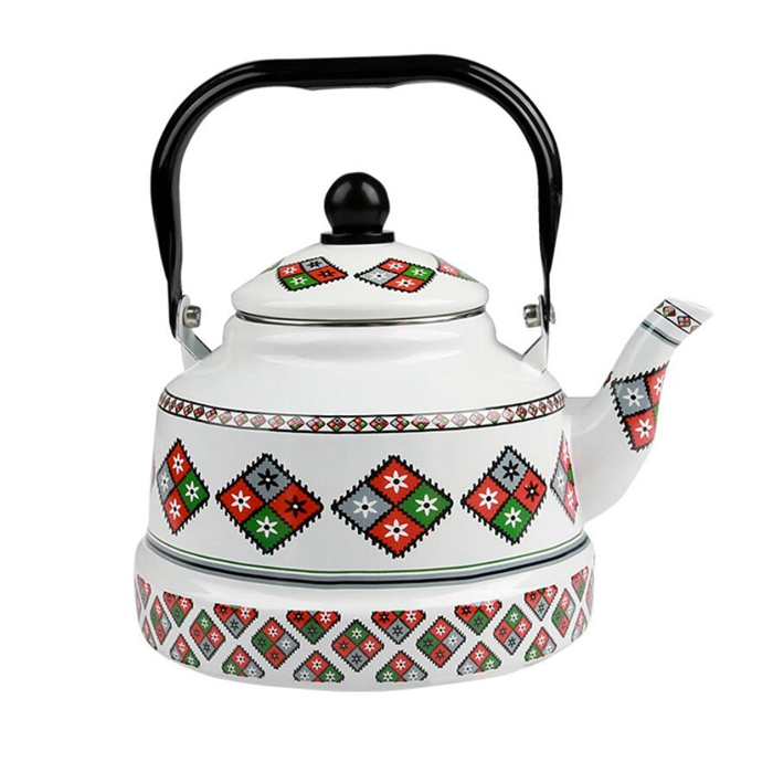 Enamel Whistle Teakettle with Stainless Steel Handle for Stovetop Hot Water