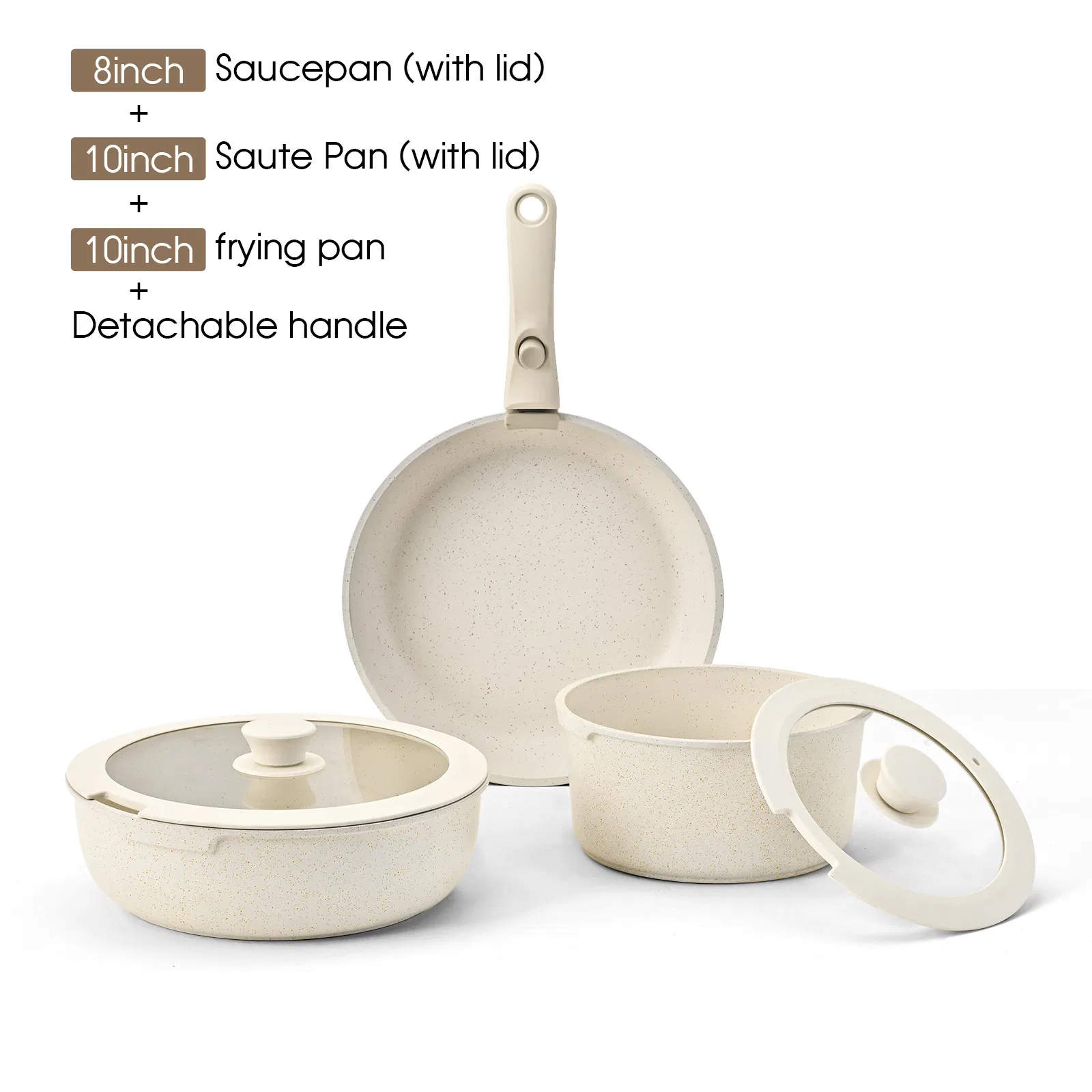 Ds-2953c 11-in-1 Pots and Pans Set Ceramic Cookware Set Detachable Handle Kitchen Cooking Set Removable Handles, Oven Safe, Stackable Non-Stick Pan Set