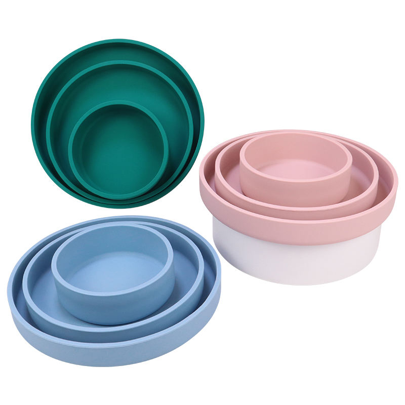 100% Food Grade Multifunctional Non-Toxic Unbreakable Eco-Friendly Oven Safe 3PCS Silicone Dinnerware Reusable Bowls Set Plate for Dumpling, Pasta, Fruit, Snack