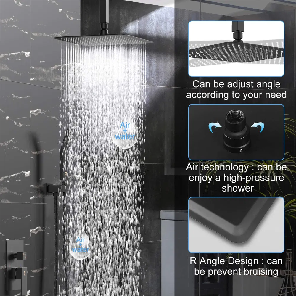 Luxury Rain Black Copper Bath Shower Head Mixer Brass Faucet Complete Hidden Multi Functional Bathroom Shower Set