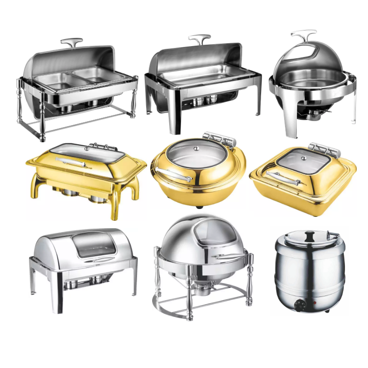 Luxury Stainless Steel Buffet Gold Color Wedding Stainless Steel Brass Serving Chef Chafing Dish Food Chaffing Dishes Copper Gold Buffet Set Pan Warmer for Sale