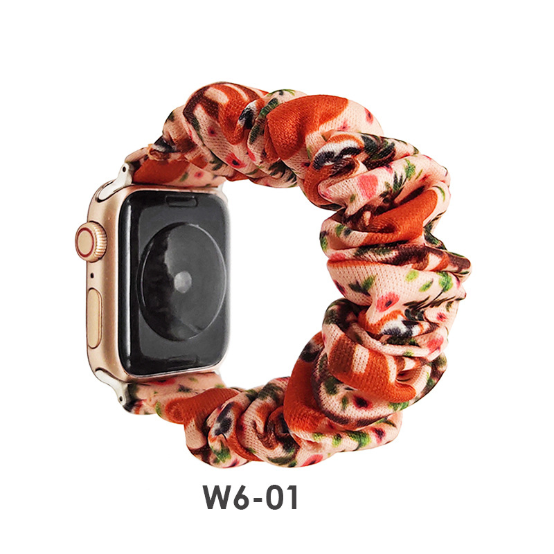 in Stock for Apple iWatch New Strap European and American Leopard Print Fabric Hair Tie Strap with Stainless Steel Buckle