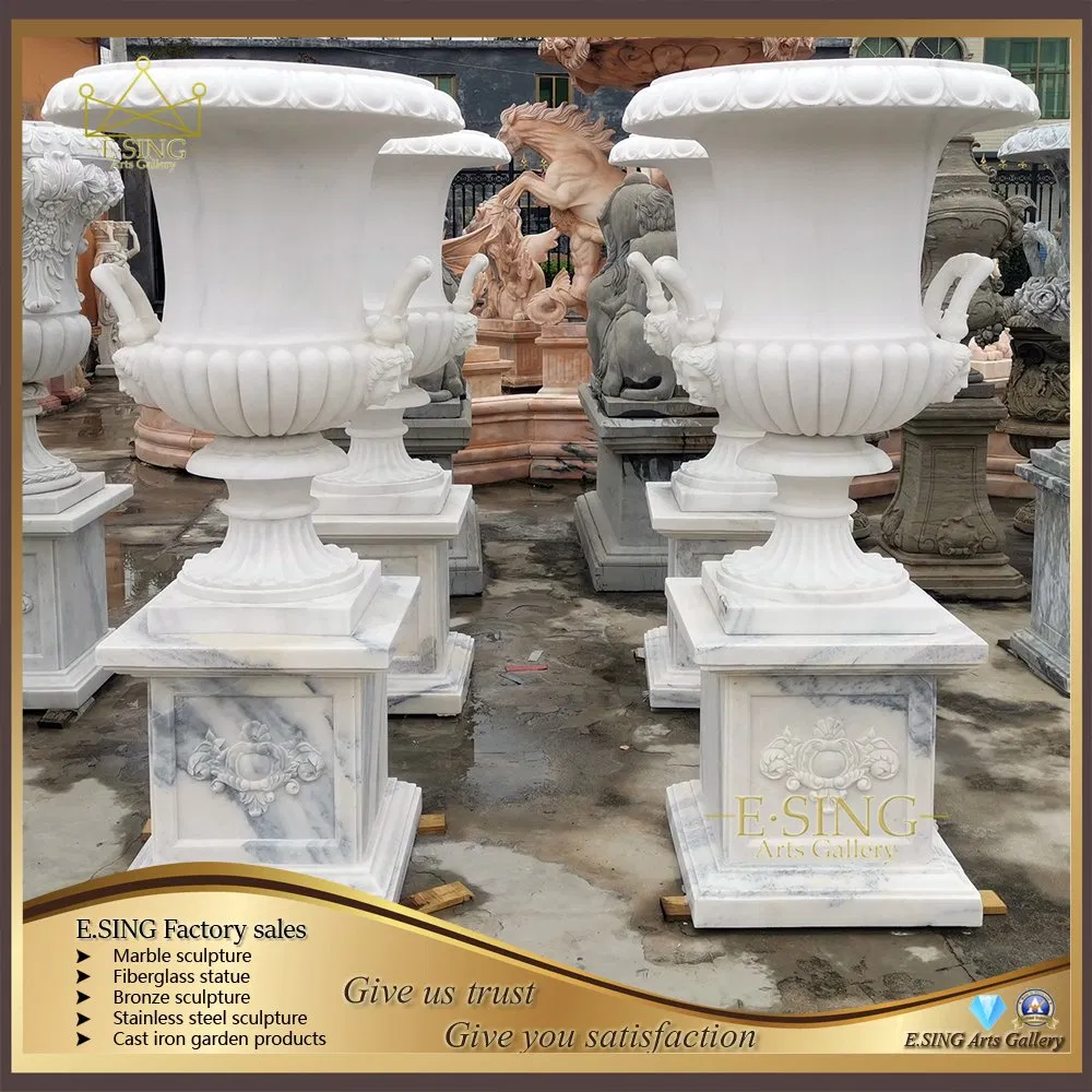 Large Decorative Hand Carved White Marble Flower Planter