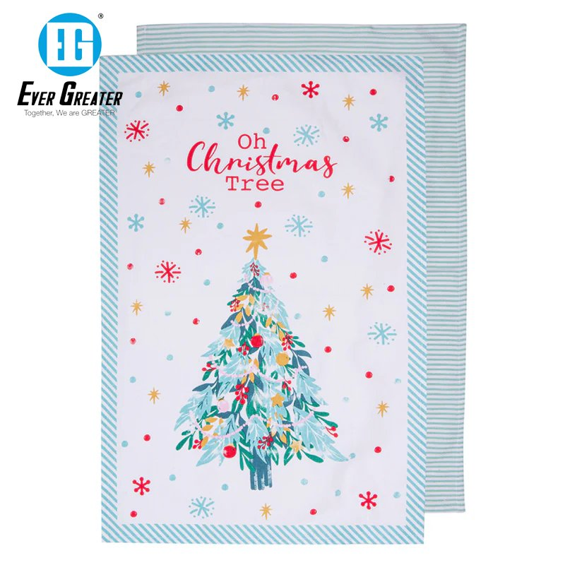 Custom High-Quality Cotton Kitchen Towels Set Reusable Printed Christmas Kitchen Towels for Holiday Cooking and Decor