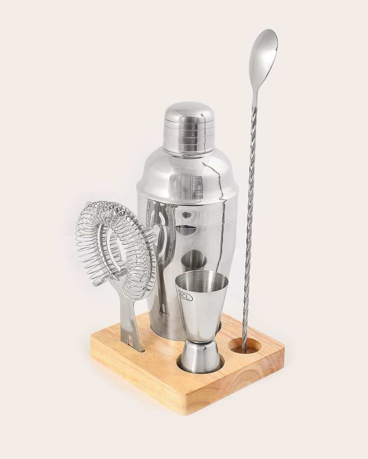Premium Stainless Steel Cocktail Shaker Set with Bamboo Stand