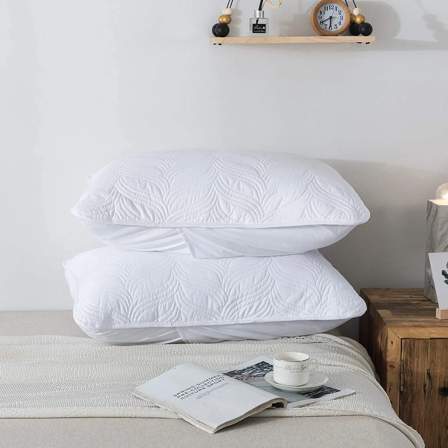 Bedding Set Quilt Set 3 Piece White Full/Queen Size Pattern Bedspread Soft Microfiber Lightweight Coverlet for All Season