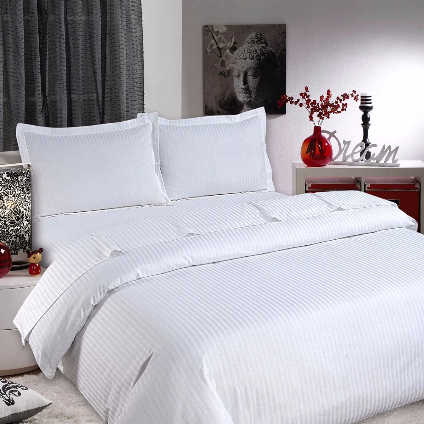 Hot Sale 100% Cotton Bed Linen 1cm Stripe Style Hotel Bedding Sets (JRD784)