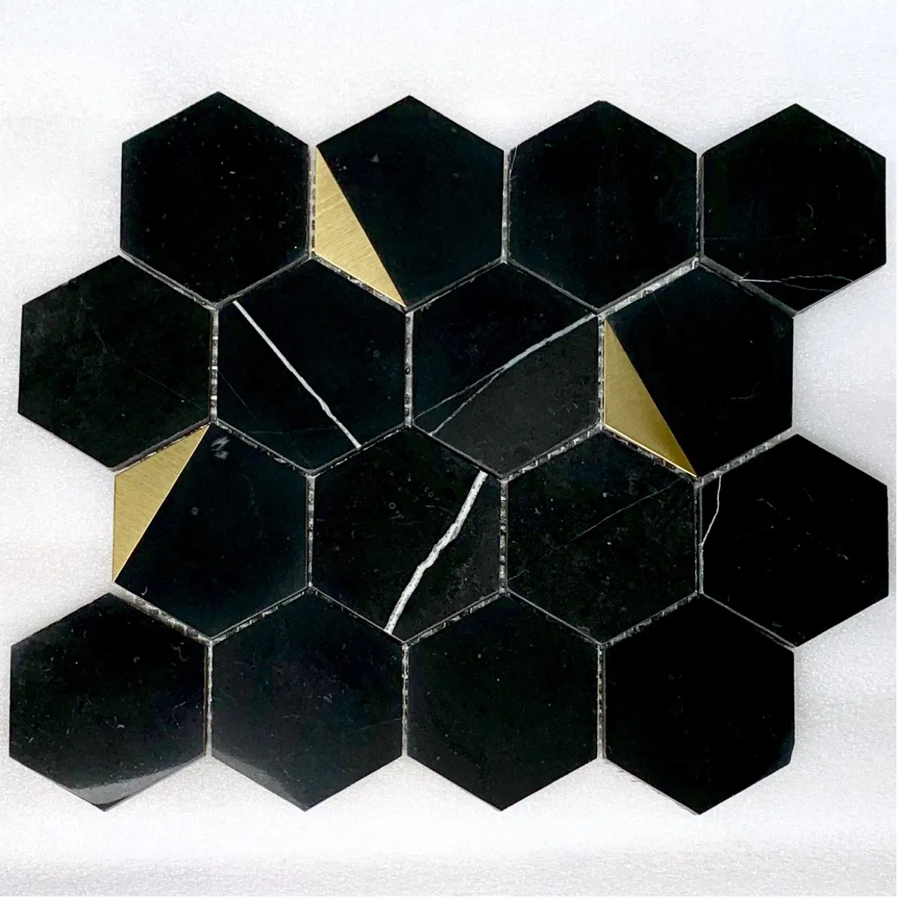 Factory Wholesale Metal Hexagonal Stone Mosaic Tile Entrance Background Natural Marble Mosaic Tile