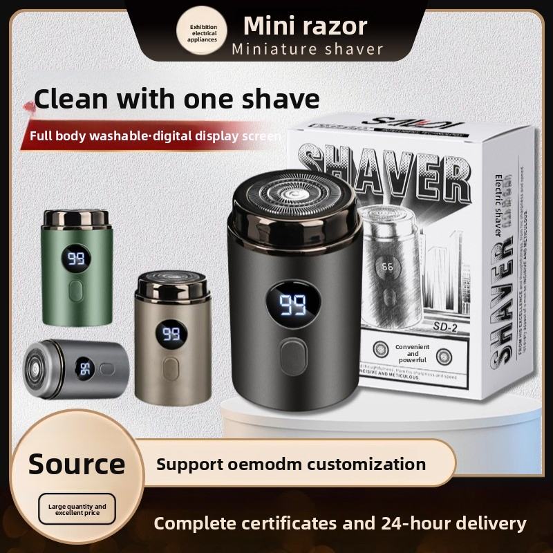 Electric Mini Shaver Rechargeable Full Body Washable Men's Shaver LED Digital Display Outdoor Portable Stainless Steel Shaver