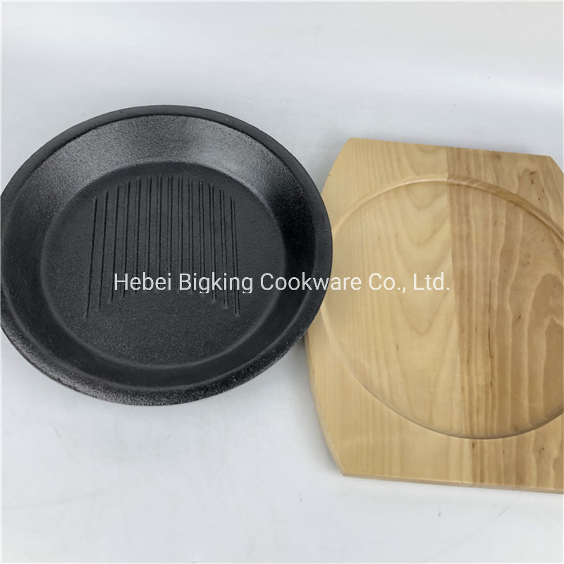 Wholesale Round Cast Iron Pan Steak Skillet with Wooden