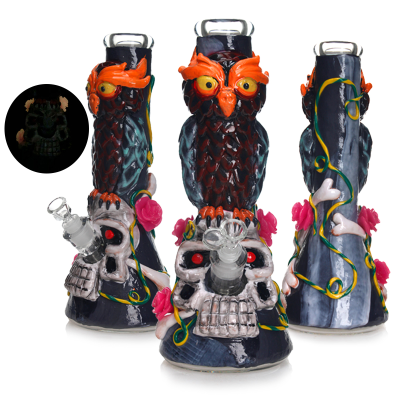 Phoenix 3D Hand Painting 14" 7mm Thick Heavy Glass Beaker Hookah Smoking Water Pipe Wholesale High Quality