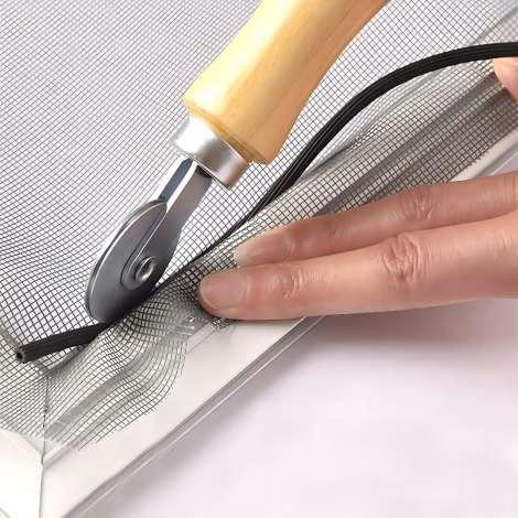 Door Screens Spline Roller with Wood Handle & Steel- Wheels Screen Rolling Tool Kit
