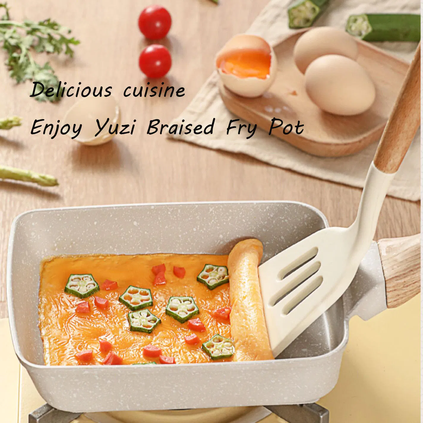 Wholesale Cast Iron Square White/Black Baking Pan Cast Iron Cookware Sets Small Dots Frying Pan