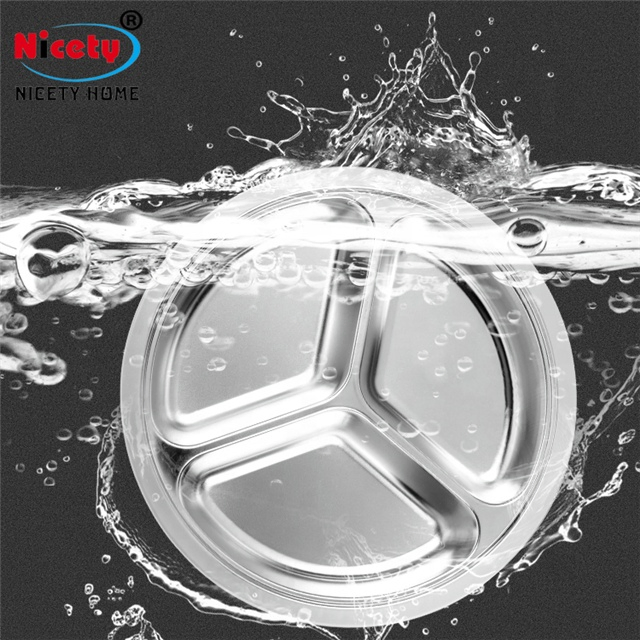 Whalesale Hot Selling Stainless Steel Divided Compartment Fast Food Dinner Plate Round for Kids School