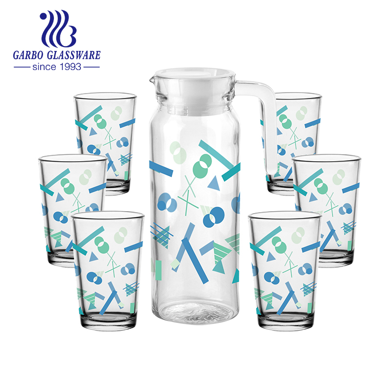 Wholesale 7 Pieces Glassware Set, Floral Decor Glass Pitcher and Tumbler Set Drinking Glassware Set