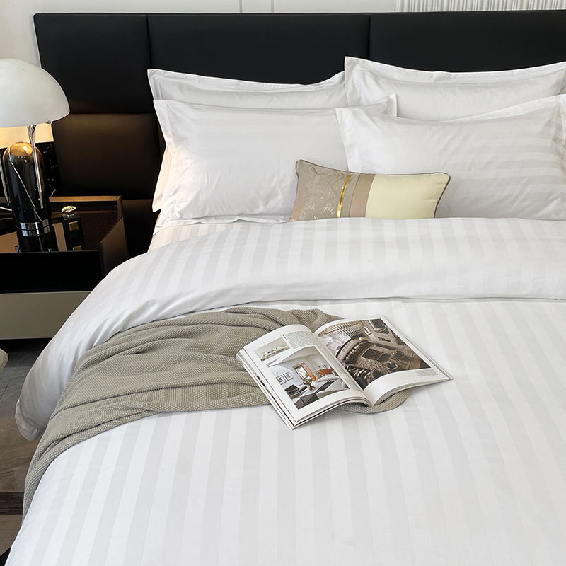 Luxury Hotel Collection 300tc 3cm Stripe White Hotel Bed Sheet Set