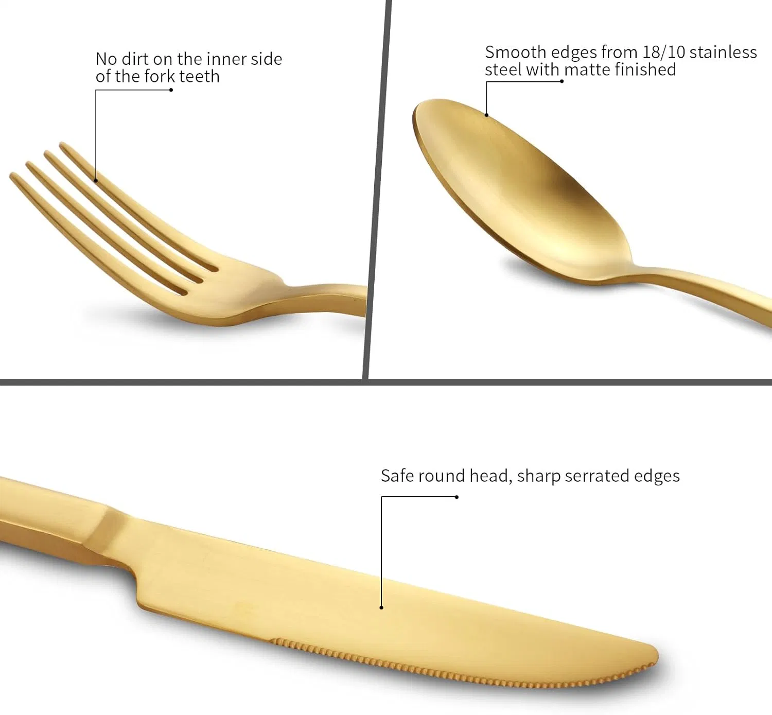 Modern High-End Matte Gold Flatware with Ergonomic Square Handle