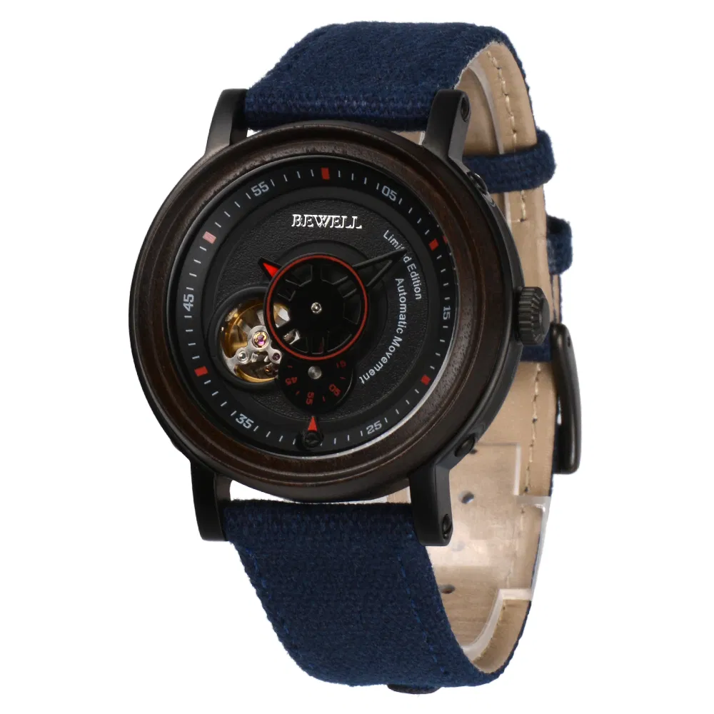 Bewell Automatic Watch Wood Wristwatches 3ATM Waterproof with Metal and Wood Case Wood Bezel Custom Your Watch