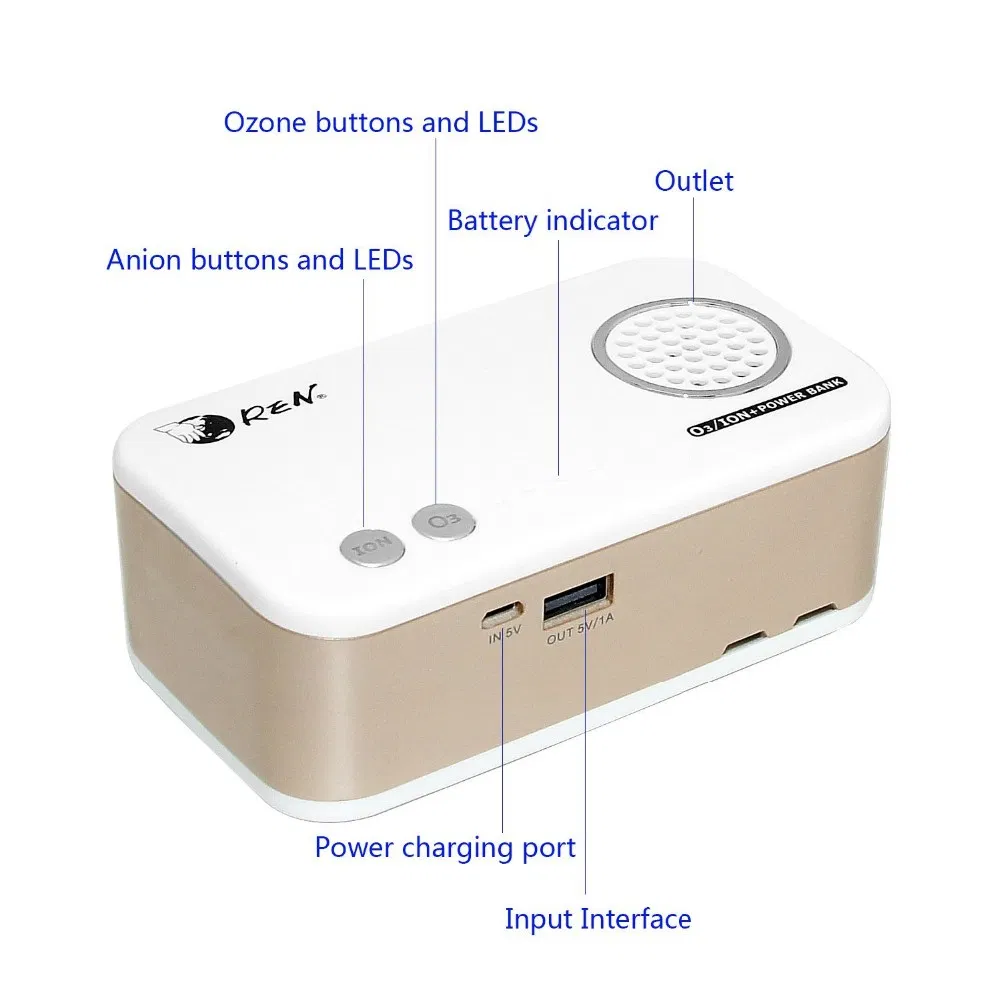 Multipurpose 3 in 1 5000mAh Mobile Charger Power Bank with Ozone and Negative Ion Air Purifier