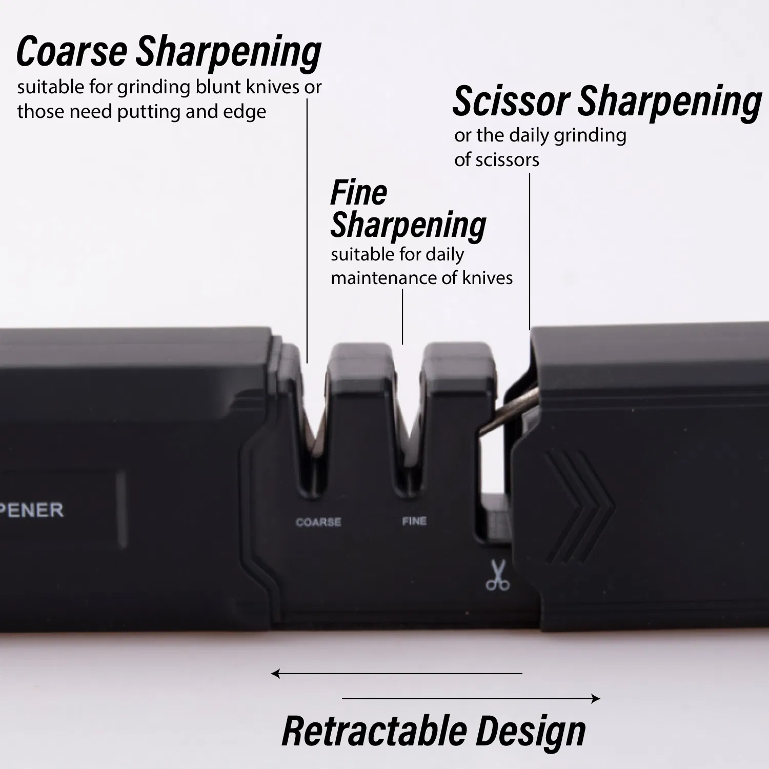 Retractable Knife Sharpener 3 Stage Coarse Fine Scissor Non-Slip Ergonomic Compact Travel-Tool