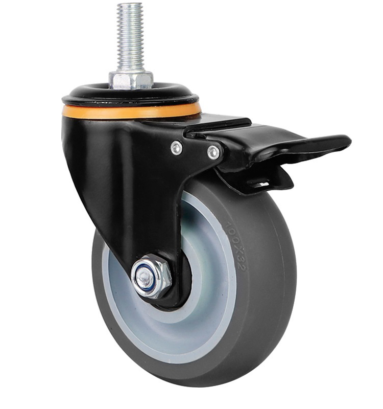 3 4 5 Inch Industry Trolley Furniture TPR Soft Grey Rubber Plate Swivel Caster Wheels