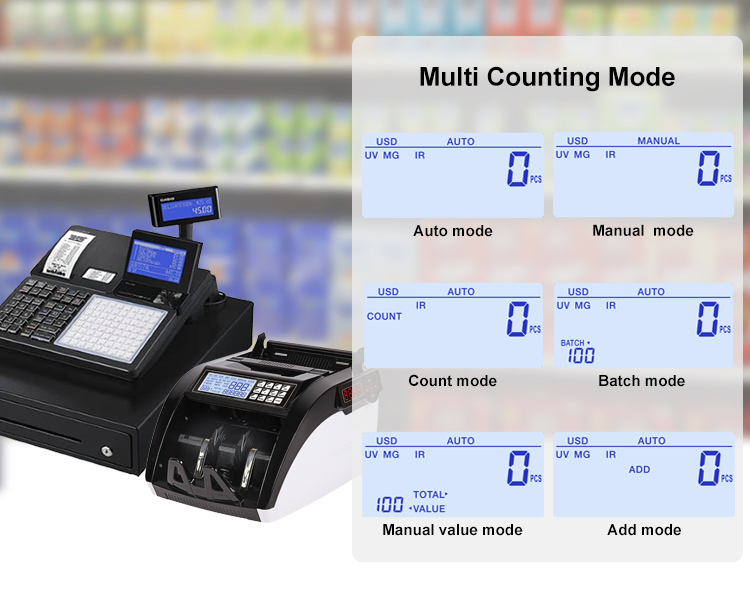 Financial Equipment Banknote Counter Bill Counters with Batch Add and Self-Examination Money Counter Banknote Counter Currency Counter with UV Mg IR Dd
