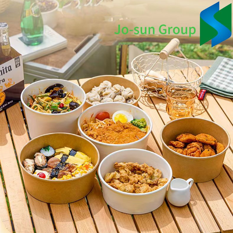 Jo-Sun Disposable Biodegradable Paper Soup Container with Lid Takeaway Kraft Soup Salad Paper Bowl