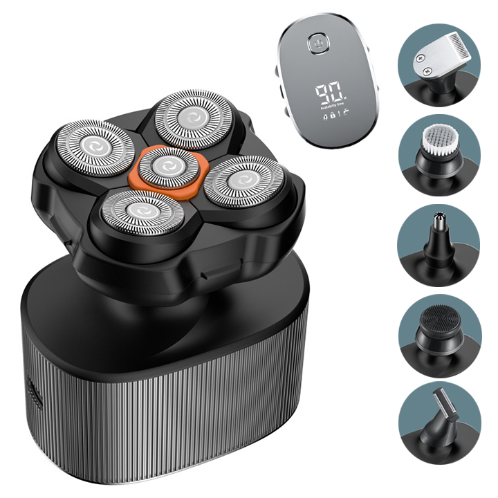 Ipx6 Waterproof Men's 5-in-1 Electric Rotary Shaver Professional Light Hair Trimmer Grooming Set