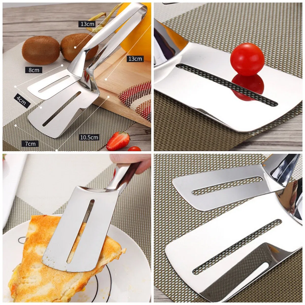 Stainless Steel 2-in-1 Kitchen Barbecue Steak Clamp Fish Spatula Food Clips Tongs