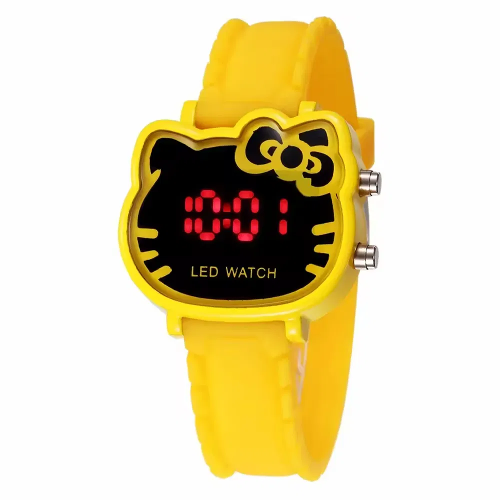 Hello Kitty Watch Little Girl Cute Cartoon Watch Girl Helloo Kitty Children LED Electronic Fashion Girls Red Pink Blue Watch