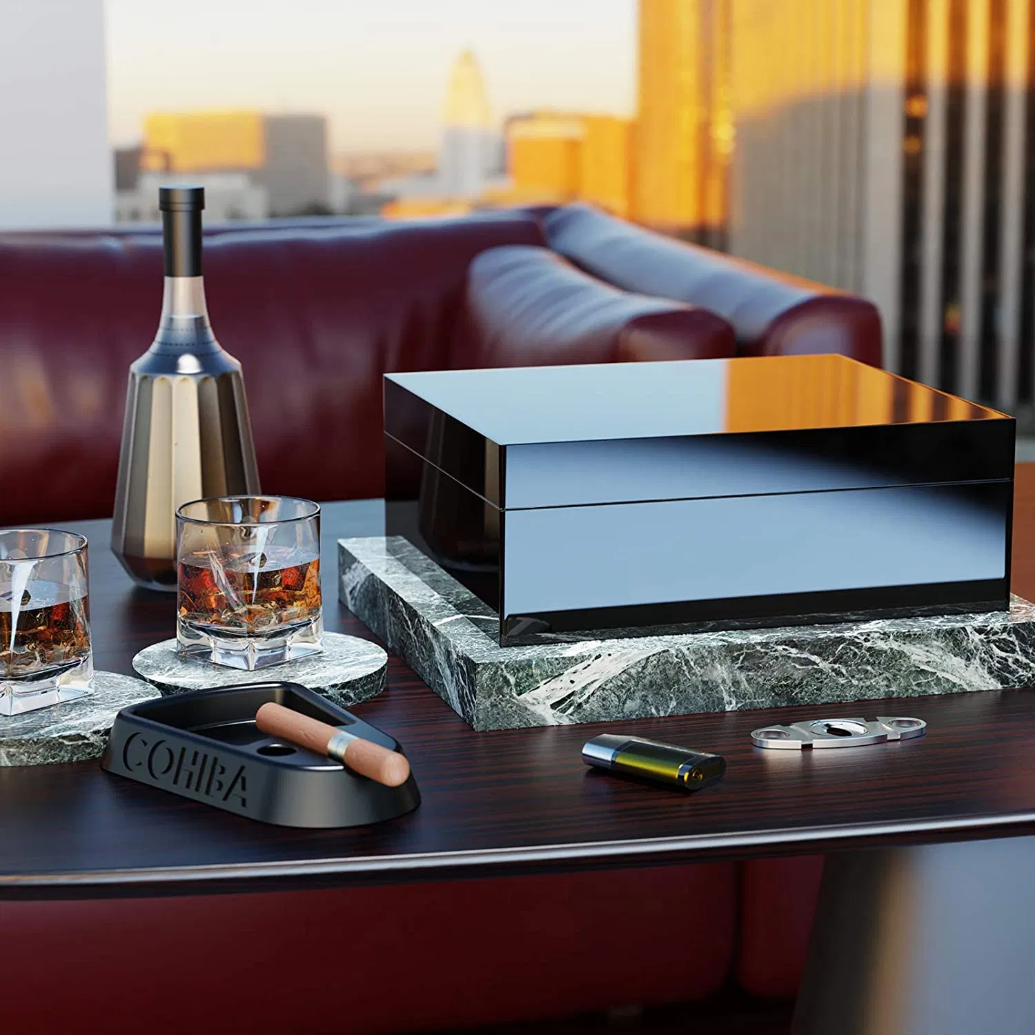 Cedar Glossy Wooden Cigar Box Custom Packaging Luxury Box with Hygrometer Ndmcg-08