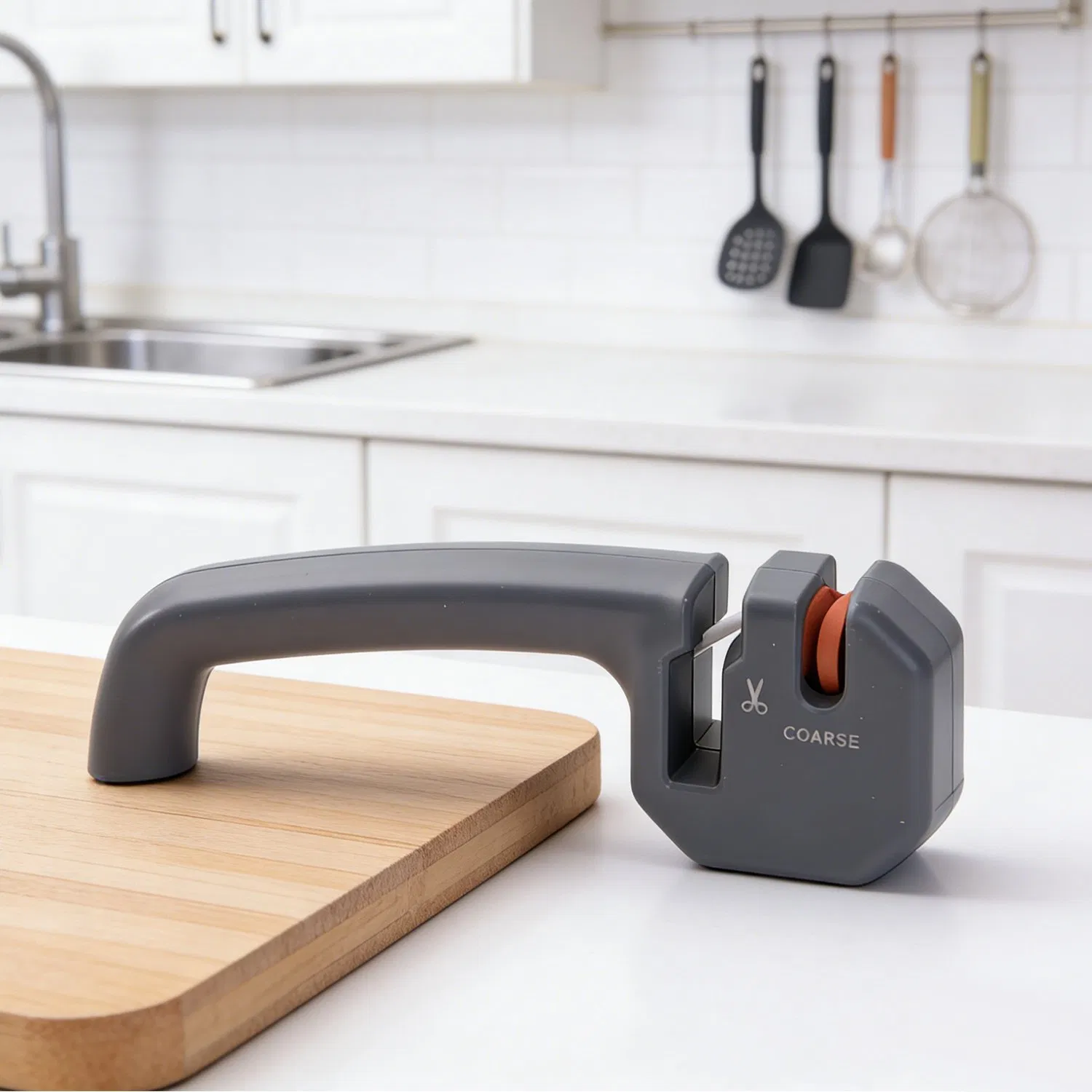 2in1 Knife Sharpener Coarse Scissor Non Slip Ergonomic Compact Kitchen Tool