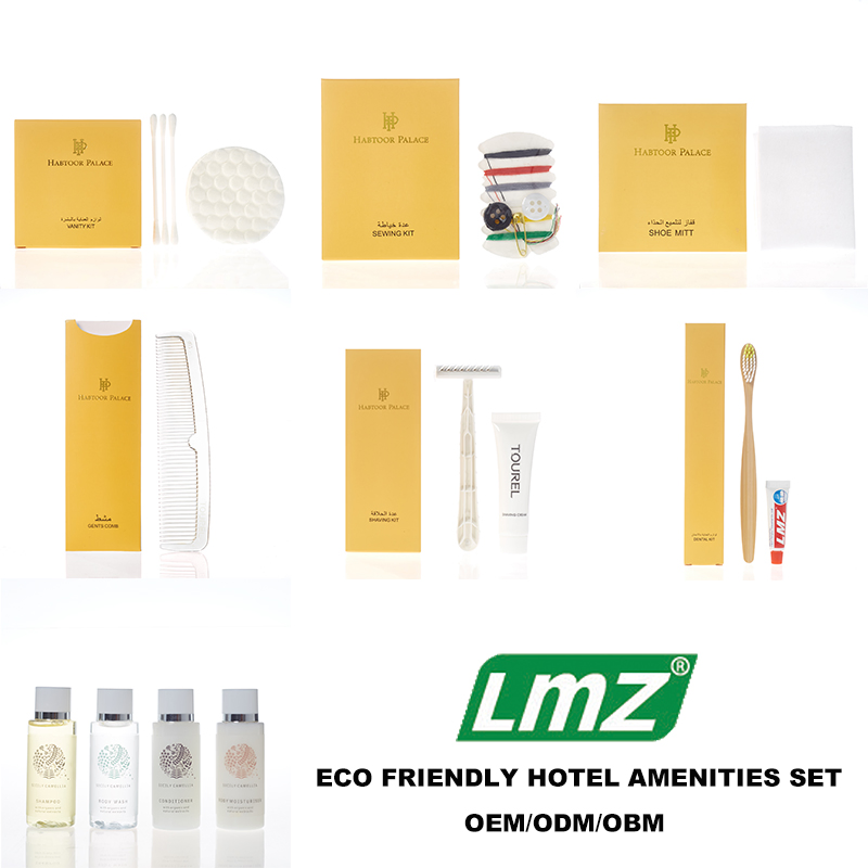 Custom Logo Eco Friendly Biodegradable 5 Star Hotel Toiletries Kit Luxury Disposable Hotel Guest Room Amenities Set