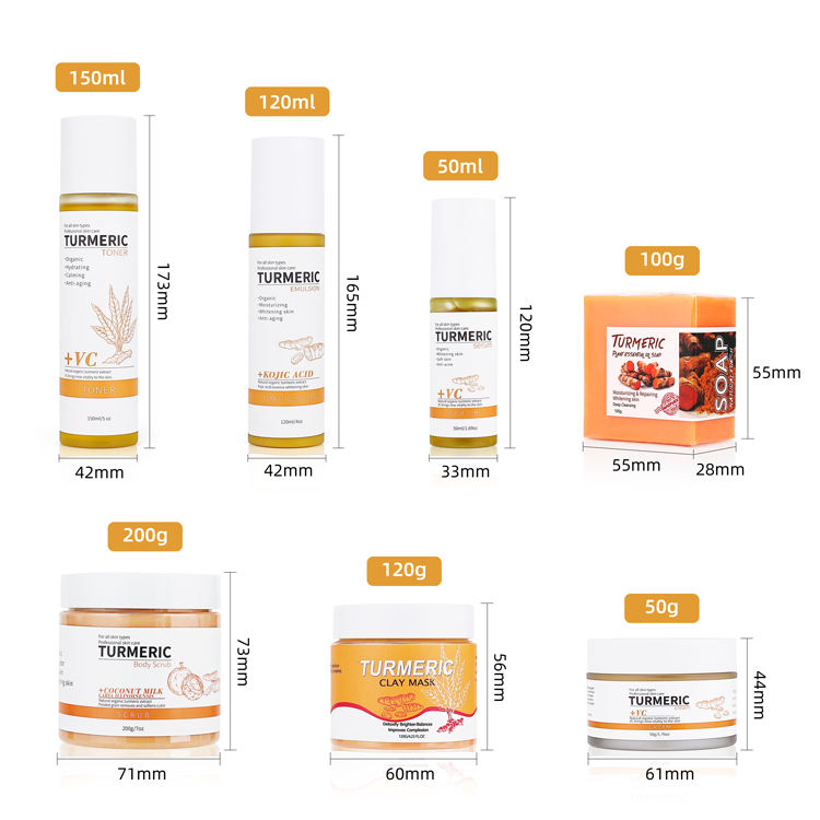 Cosmetics Beauty Turmeric Soap Mask Cream Serum Body Scrub Lotion Turmeric Skin Care Set