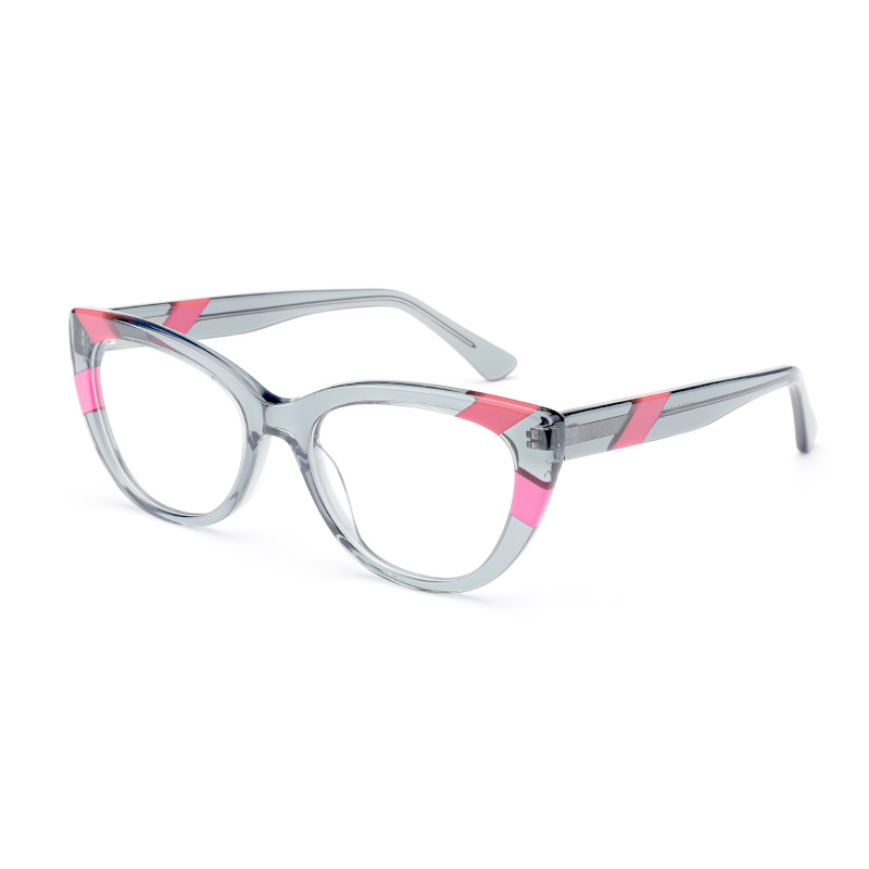 New Fashion Colorful Acetate Laminated Cat Eye Eyeglasses Frames for All Face Exotic Spectacle Eyewear with Hinge