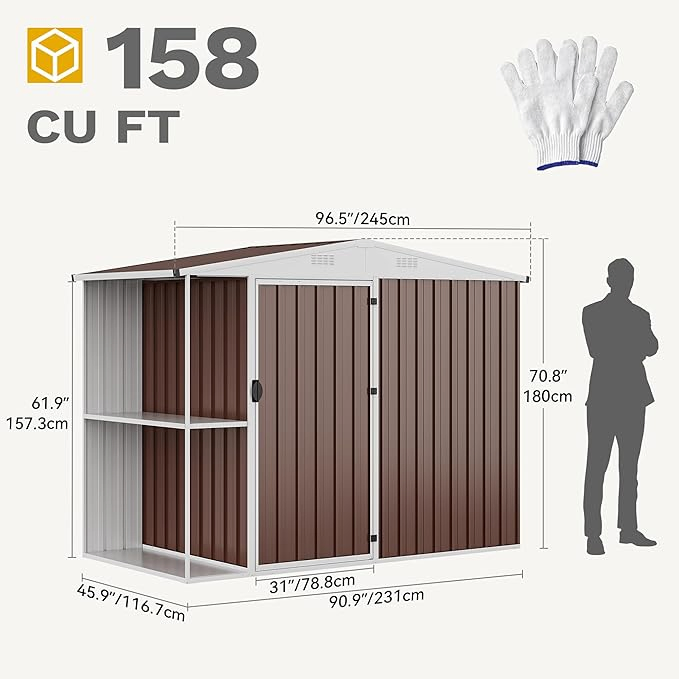 Outdoor Storage Shed 8X4FT with Rack, with Storage Shelves