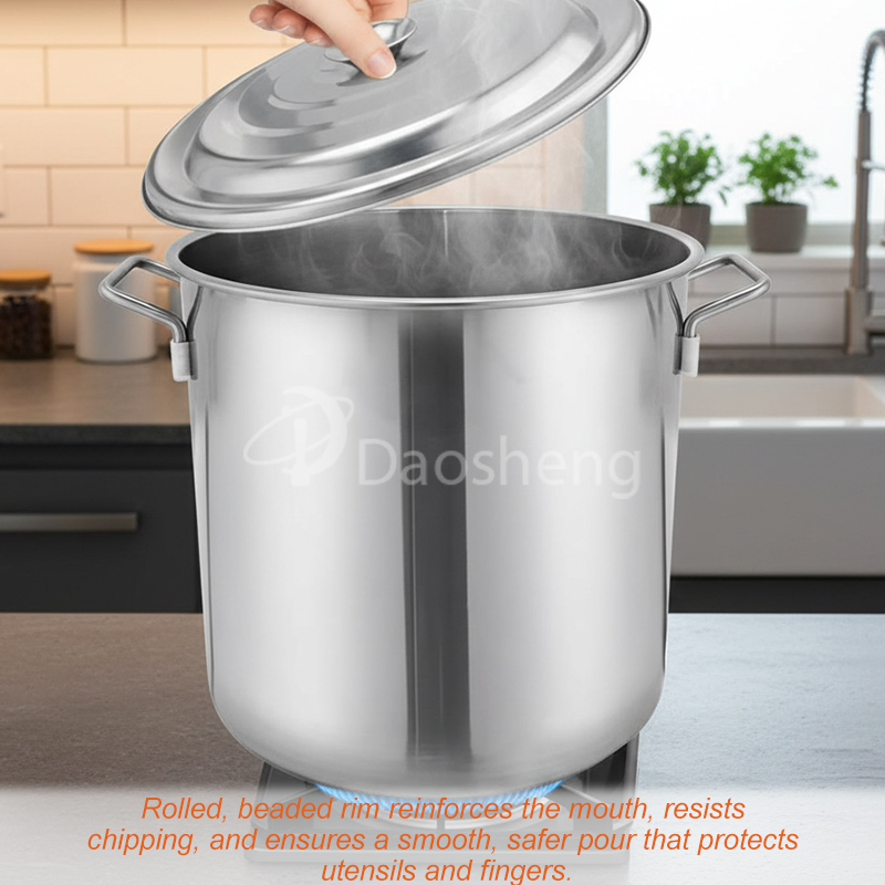 Daosheng Heavy Duty Sturdy Kitchen Set Mirror Polished Stainless Steel Catering Stock Pots Large Commercial Soup Pot with Lid