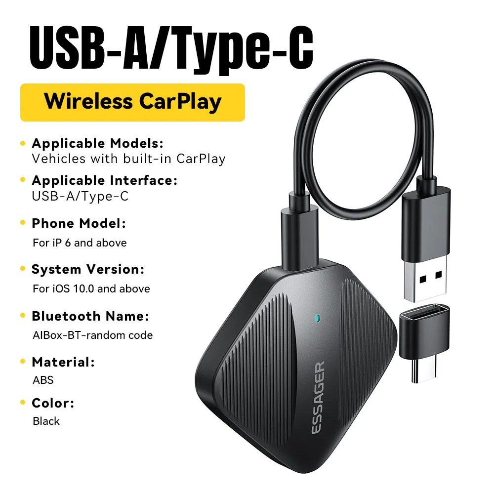 Essager Es-Cp01 Wireless Carplay Adapter, Dongle for iPhone Plug and Play WiFi 5g Module Voice Control