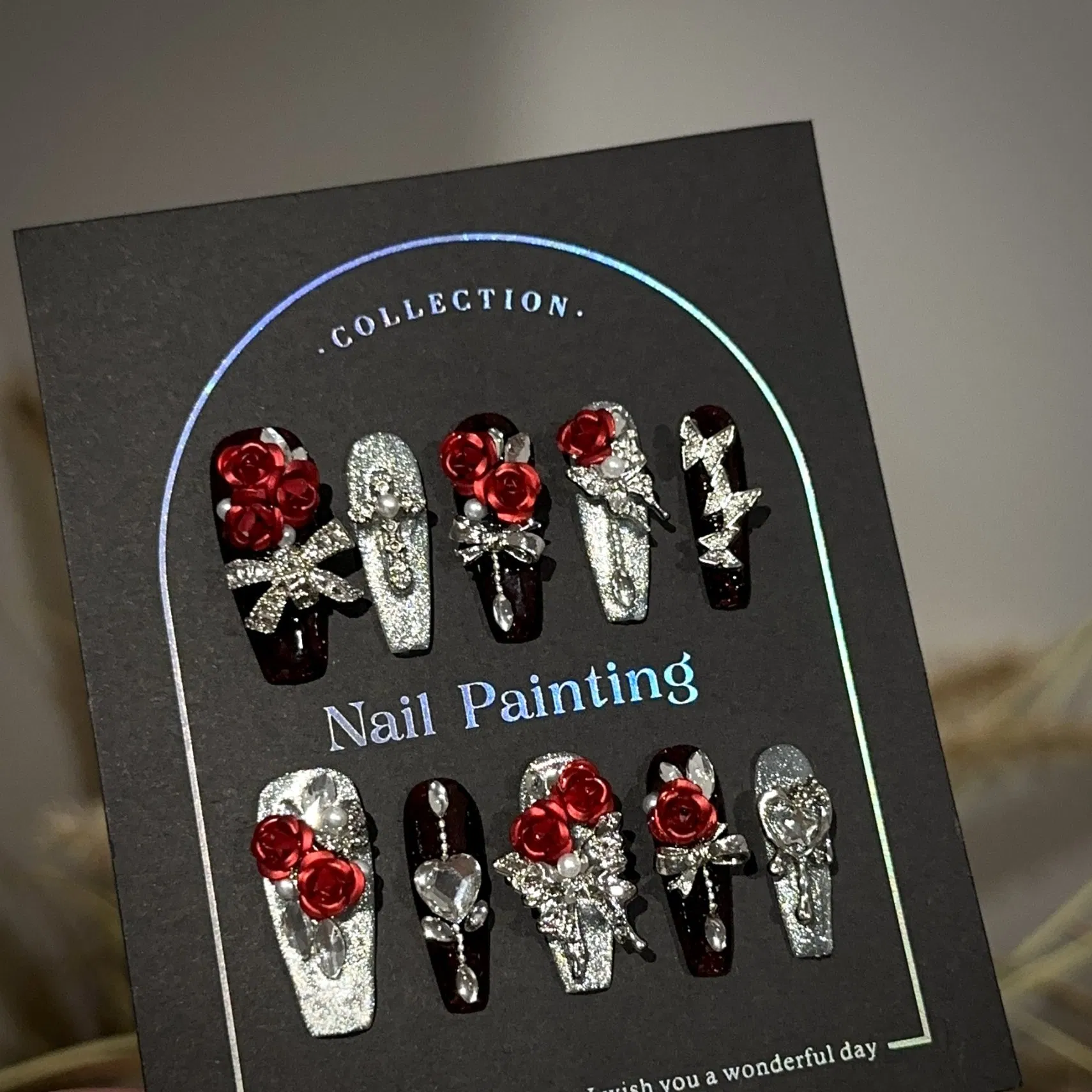 Handmade High-End Autumn/Winter Burgundy Cat-Eye Nail Art Heavy-Duty Wearable Nails
