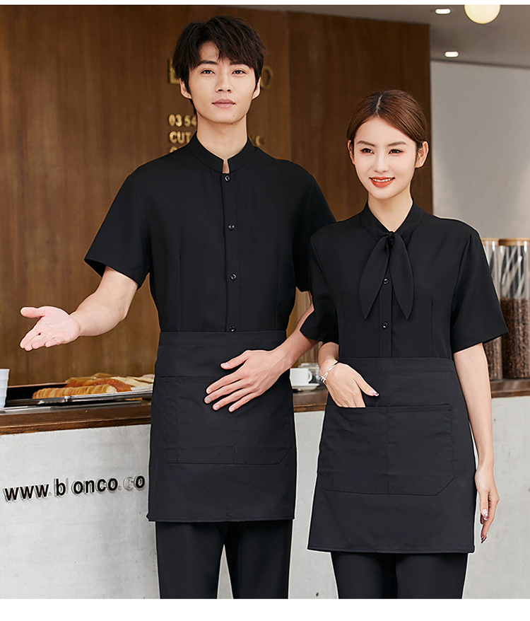 Csjd-027#Solid Color Ribbon Short-Sleeved Waiter Work Clothes Apron