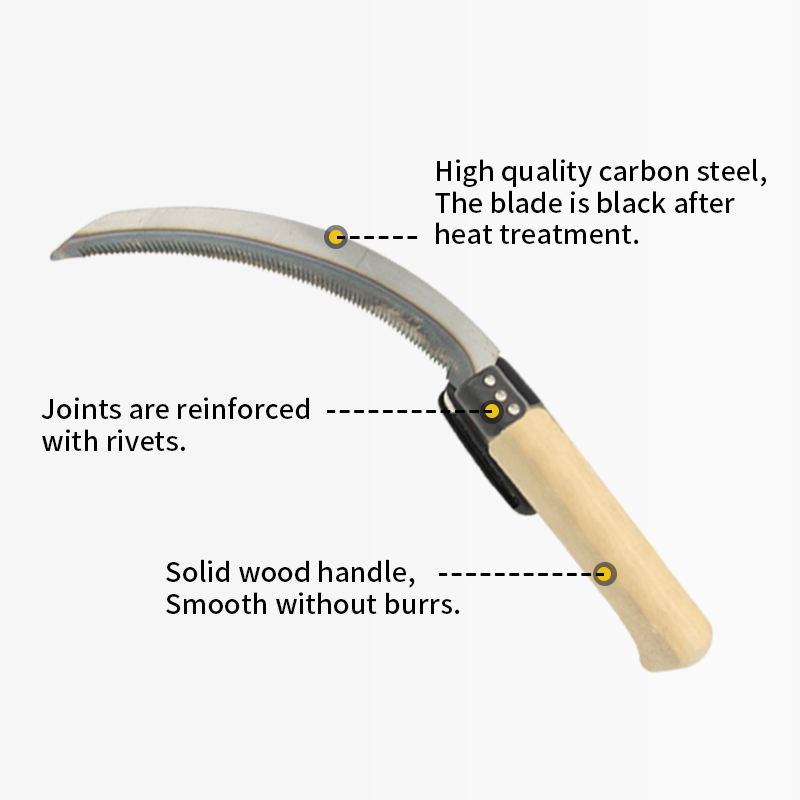Quality Saw Sickle Carbon Steel and Wooden Handle Agricultural Grass Sickle