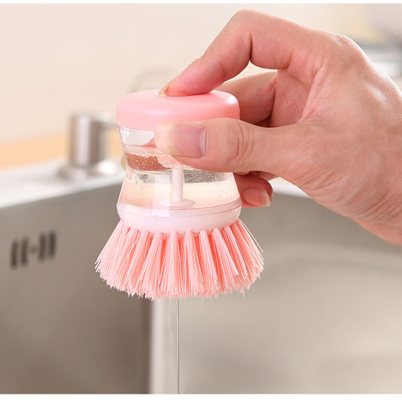 Multifunctional Kitchen Cleaning Tool Dish Pot Liquid Soap Dispenser Plastic Cleaning Brush